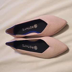 Rothy's Pink Flats with Blue Trim